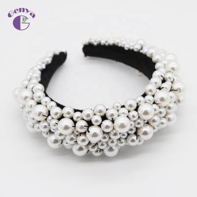 China Wholesale Designer Bedazzled Beaded Pearl Women Girl Headband Genya Rainbow Glitter Full Pearl Hair Accessories Headband for sale