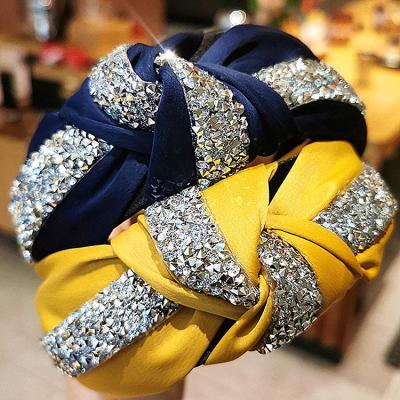 China Genya Fashion Rhinestone Diamond Headbands Satin Knot Headbands Hair Bands Glitter Headband For Women Girls Hair Accessories for sale