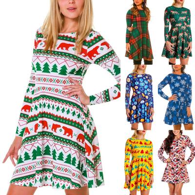 China 2022 Autumn/Winter New Anti-Static Christmas Clothing Printed Long Sleeve Women Dress Christmas Dress for sale