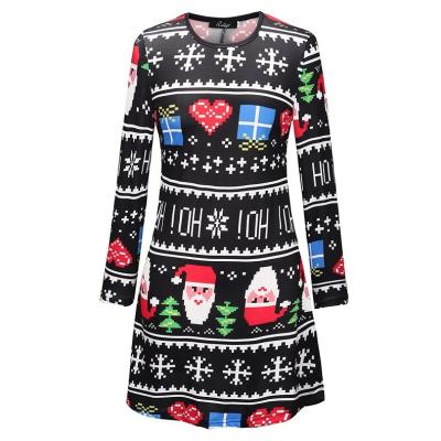 China 2022 anti-static autumn and winter Christmas news dress large size printed long sleeve women's dress for sale