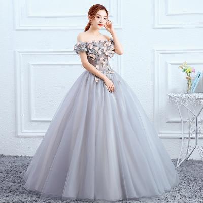 China Gray Purple Custom Color Cheap Anti-Static Off The Shoulder Women Ball Gown Organza Tutu Formal Wedding Dress Long For Bride for sale