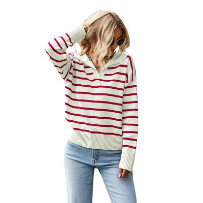 China 2022 Anti-Shrinkage Autumn And Winter New Pullover Women'S Warm Top Casual Blouse Striped Sweater Soft Comfort for sale