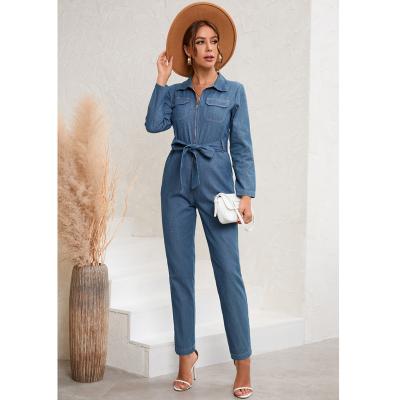 China European and American breathable plus size women's pants overalls 2022 autumn new casual thin denim long sheath long workwear pants for sale