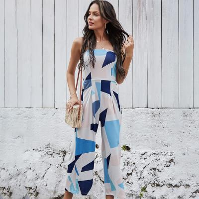 China 2023 Tube Digital Print Sexy QUICK DRY Strapless Top One Piece Overalls Wide Leg Pants Women Jumpsuits for sale