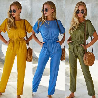 China 2023 Europe and America QUICK DRY overalls and slim rompers spring and summer solid color shorts one-piece sleeve outfit for sale