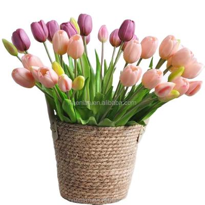 China Wedding / Home Decoration EN022 Enlan Touch Real Latex 5 Soft Heads Flower Tulip Artificial Champagne Parrot White Tulip For Decoration for sale