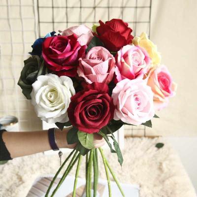 China Wholesale Hot Sale Artificial Flower EN120 Long Single Stem Flannel Artificial Velvet Rose Flowers For Wedding Decoration for sale