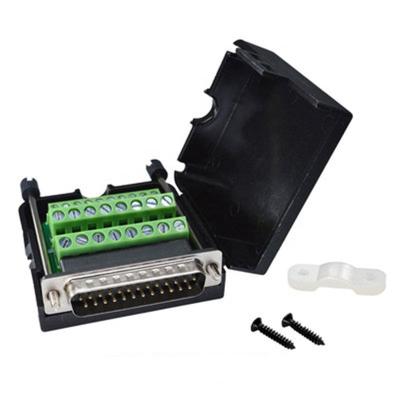 China PCB D-SUB DB25 Male RS232 Plug Serial Connector Post Block Adapter Terminal Breakout Board With Black Shell Cover for sale