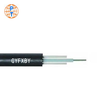 China Outdoor Aerial FTTH FTTB FTTX Network Single Mode G652D 2/4/6/8/12 Core Fiber Optic Cable With Two Flat FRP FTTH Drop Cable gyfxtby for sale