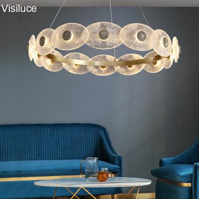 China Wholesale Contemporary Modern Round Aluminum Glass Decorative LED Living Room Hotel Pendant Lamp Modern Chandelier for sale