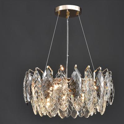 China Wholesale K9 Crystal Leaf Room Home Hotel Gold Pendant Lamp Decoration Living 2021 Modern European New Design Round Luxury Chandelier for sale