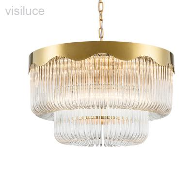 China Wholesale Contemporary Hanging Modern Living Room Home Steel Glass Round Gold Light Fixtures Decor Luxury Chandelier for sale