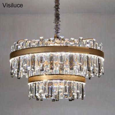 China 2021 Contemporary New Design Gold Round Modern Chandeliers and Pendant Home K9 Crystal Luxury LED Chandelier Decoration Lights for sale