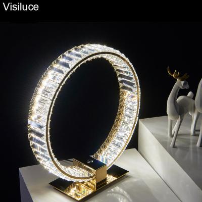 China Modern Gold Contemporary Home Decorative Indoor Hotel Bedside Living Room Bedroom Light Steel Steel Led Crystal Table Lamp Luxury for sale