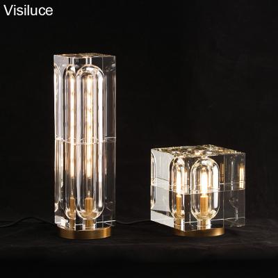 China Modern American brass decorative hotel bar bedside decorative copper color E12 style luxury crystal table lamp for sale