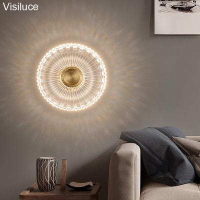 China Modern New Design Modern Nordic Brass Wall Light Decoration Indoor Hotel Living Room Acrylic Bedside Led Wall Lamp for sale