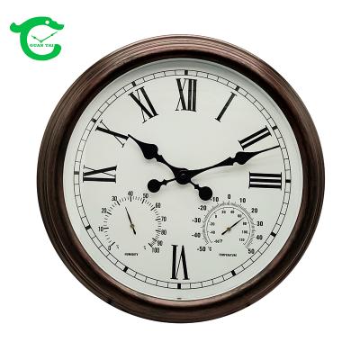 China European style antique waterproof plastic wall clock vintage style outdoor indoor clock with temperature humidity for sale