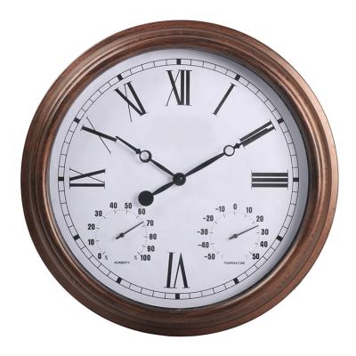 China Retro antique style outdoor waterproof plastic wall clock large with temperature and humidity for sale