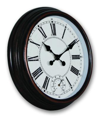 China Vintage Retro Style Decorative Indoor Outdoor Clock Antique Style Classy Plastic Wall Clock with Hygrometer and Thermometer for sale