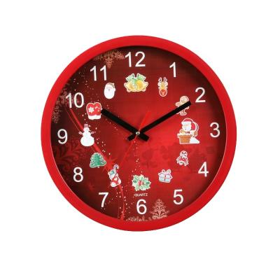 China Cartoon Cute Plastic 10 Inch Christmas Red Color Wall Clock Kids Clock For Home Room Decoration for sale