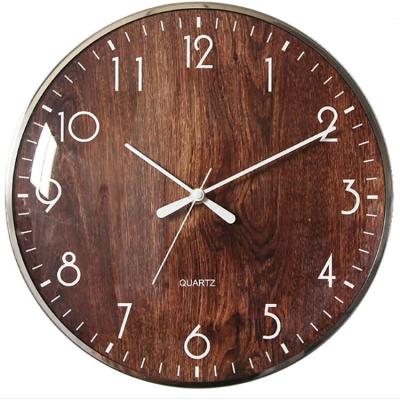 China New Europe Style Thin Wood Grain Home Non Ticking Dining Room Wall Clock for sale