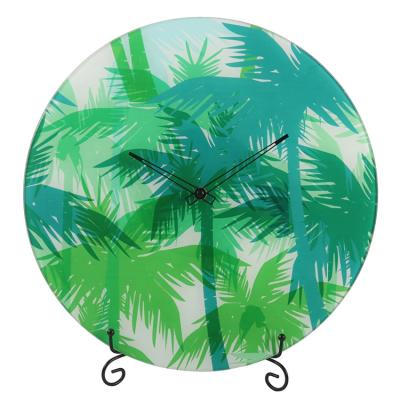 China Fashion Modern Stylish Glass Wall Clock BRIEF Coconut Tree Innovative Design For Wall Decor for sale