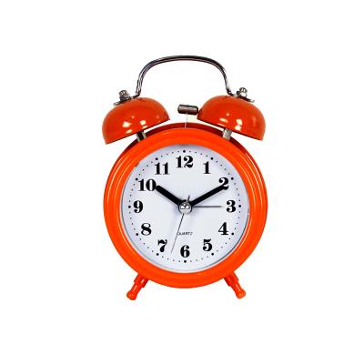 China Small Bright Orange Twin Alarm Clock Table Desk Folder Color Decorative Functional Clock for sale