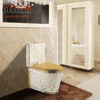 China Golden color luxury toilet porcelain one-piece toilet automatic operation one-piece floor-standing toilet sanitary wares for sale