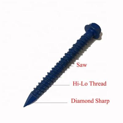 China Hex Head Flat Joint Concrete Screws Hi-Low Thread Notched Diamond Point Blue Ceramic Coating for sale