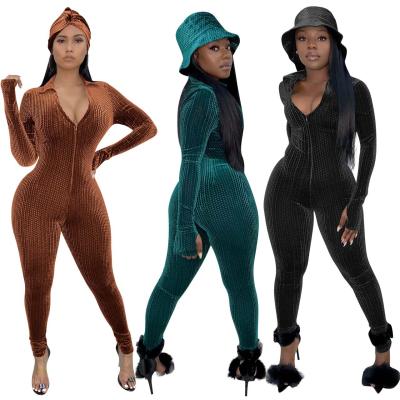 China Spring Autumn Women Solid Color Viable Jumpsuit Outfits Velvet Playsuit Romper Sportswear One Piece Jogger for sale