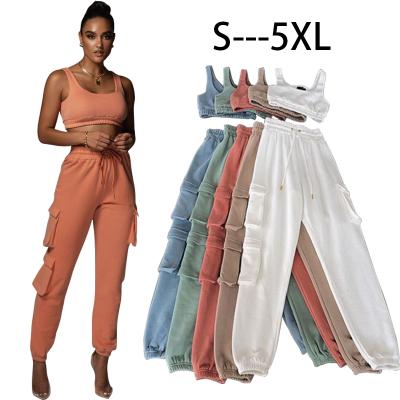 China Wholesale QUICK DRY Women Stacked Short With Side Pockets Cropped Sweatshirt Sets White Plus Size Jogger Set for sale