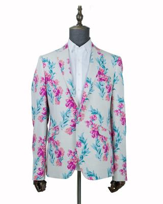 China Casual Suits Men's Canvas Pattern Male Casual Wear Jacket OEM All White Floral Print Tuxedo Suits for sale