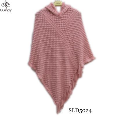 China Latest Design Fashionable Women Fashion Hooded Knitted Poncho for sale