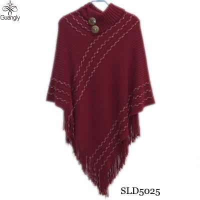 China Fashionable High Collar Wool Coat Lady Shawl Knit Poncho With Bottom for sale