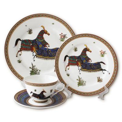 China 8 Piece Viable European Luxury Double Horse Food Series Bone China Dinnerware Western Style Set for sale