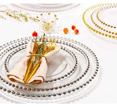 China Sustainable Modern Hot Selling Clear Glass Beaded Wedding Charger Plates for sale