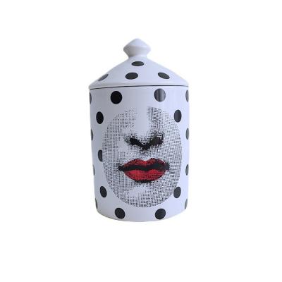 China New Product 450ml Home Model Human Face Decoration EYO Personality Decorative Ceramic Candle Jars for sale