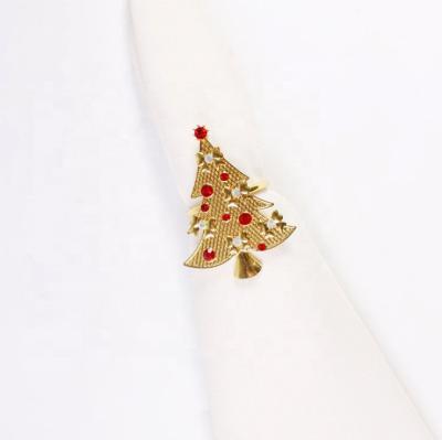 China New Viable Wholesale Creative Glitter Diamond-encrusted Metallic Colorful Customizable Christmas Tree Napkin Clasp for sale