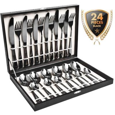 China Sustainable Popular Gold Plated 24 Piece Stainless Steel Cutlery Set Gift Box for sale