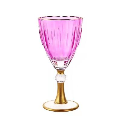 China 300ml Modern Vintage Champagne Wedding Blue Amber Water Wine Cups Colored Pink Glassware Goblets for sale