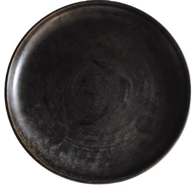 China Sustainable Hotel Ceramic Black Gold Round Dish Dining Steak Dinner Plates For Restaurant for sale