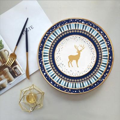 China Sustainable Design Novelty Ceramic Christmas Round Decorative Dish for sale