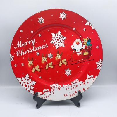 China Disposable Santa Claus Design Decorate Plastic Charger 13inch Dishes For Christmas for sale