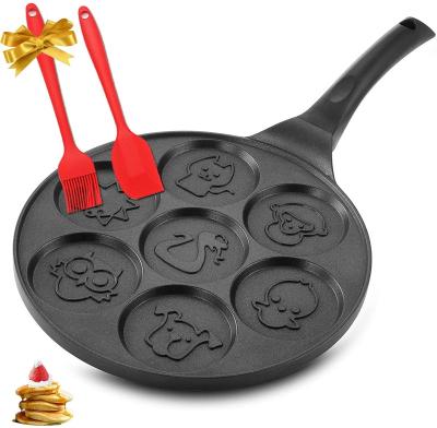 China 7 Modern Animal Face Designs and Two Spatulas Around Mini Pancake Pan Griddle Kitchen Ceramic Nonstick Outdoor Pancake Pan for sale