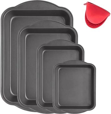 China Sustainable set of four rectangular non-stick carbon steel deep cake trays for sale