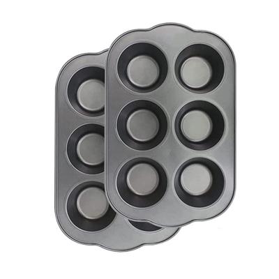 China Small Sustainable 6 Cups 2 Sets Cookie Tray Non-stick Tart Roll Tray Carbon Steel Baking Tray for sale