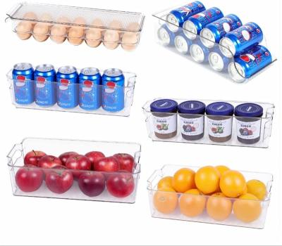 China Freshness Preservation 6 Set Clear Food Safe Container Rectangle Fridge Storage Bin Stackable Acrylic Fridge Organizer Set for sale