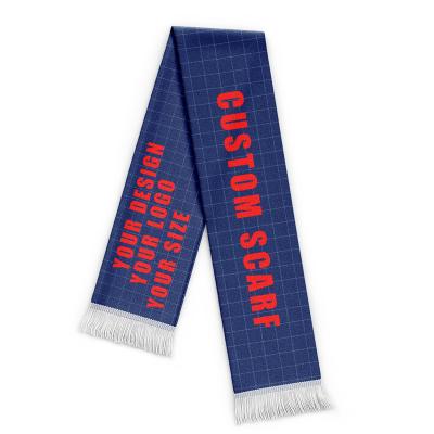 China Polyester Material 14*135cm Hot Selling Custom Long Football Fans Scarf With White Tassel Custom Football Scarf for sale