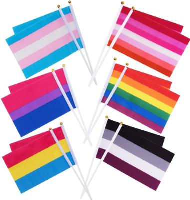 China Custom Flag Bright Color Rainbow Hand Print Polyester Flag FLYING Gay Size LGBT Flag With Pole for sale