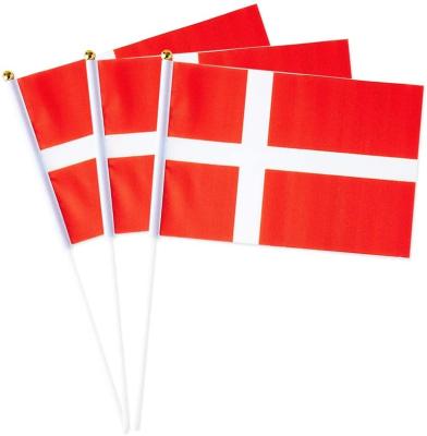 China Small FLYING Stick Mini Hand Held Flags 14*21cm Polyester Event Decorations Denmark Hand Flag for sale